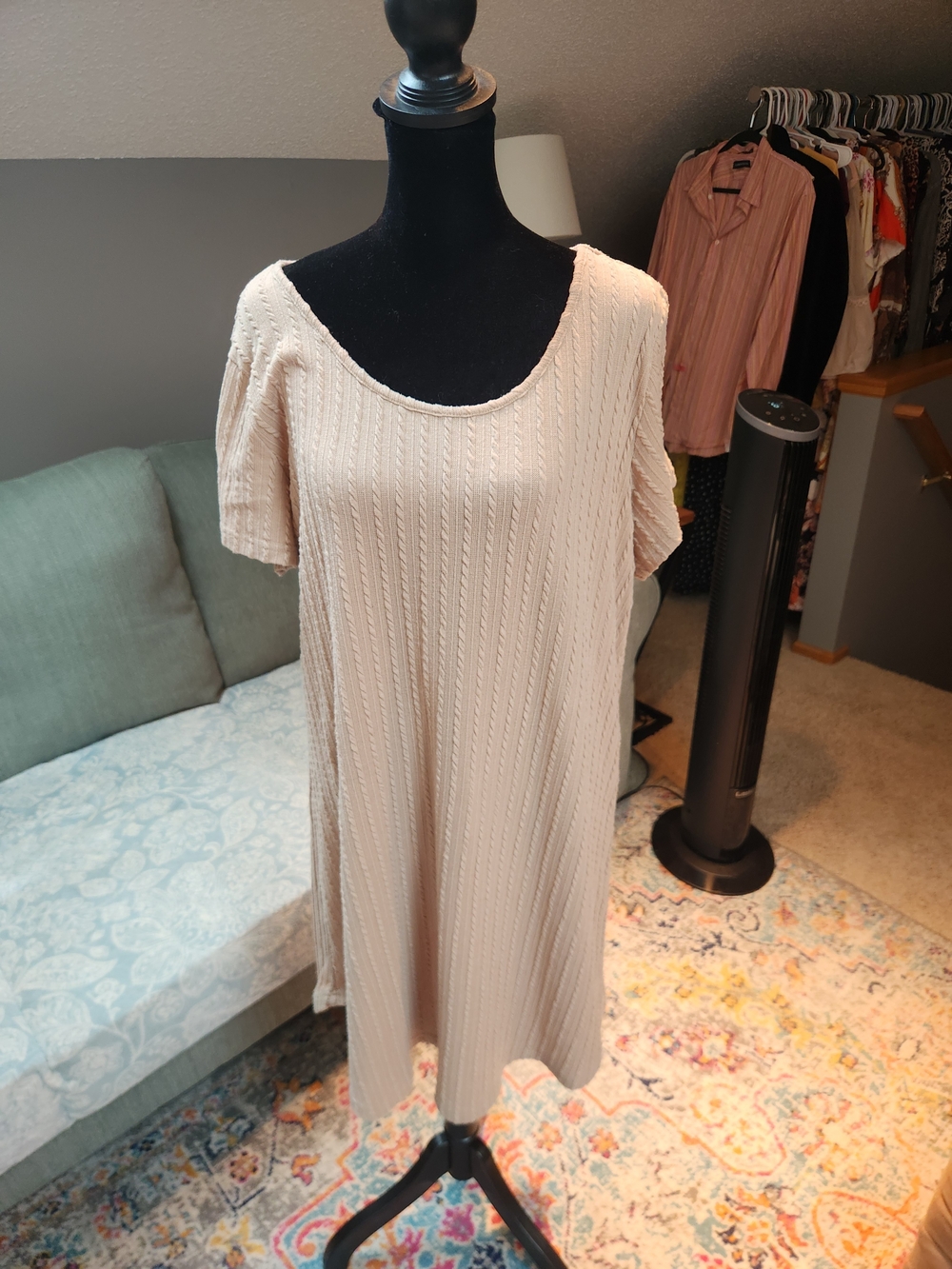Ekouaer Women's TAN Short-Sleeve Knit Sweater Dress A-line Large Adorable